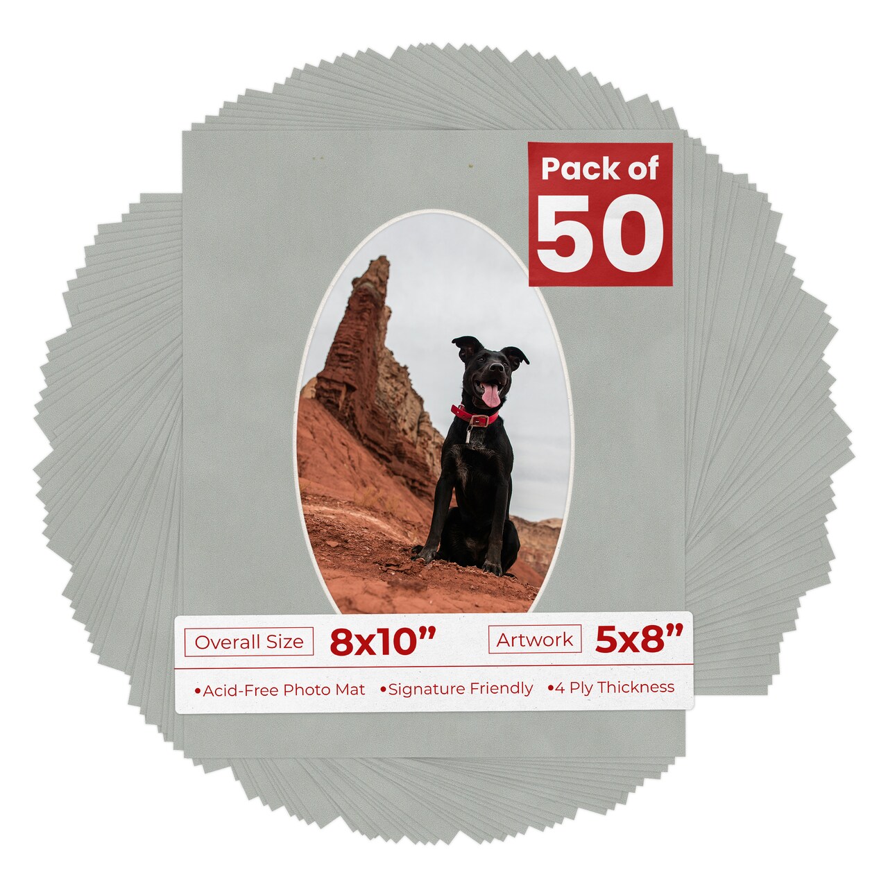Light Grey Suede Mat Board for 8x10 Frames - Oval Opening for 5x8 Photos